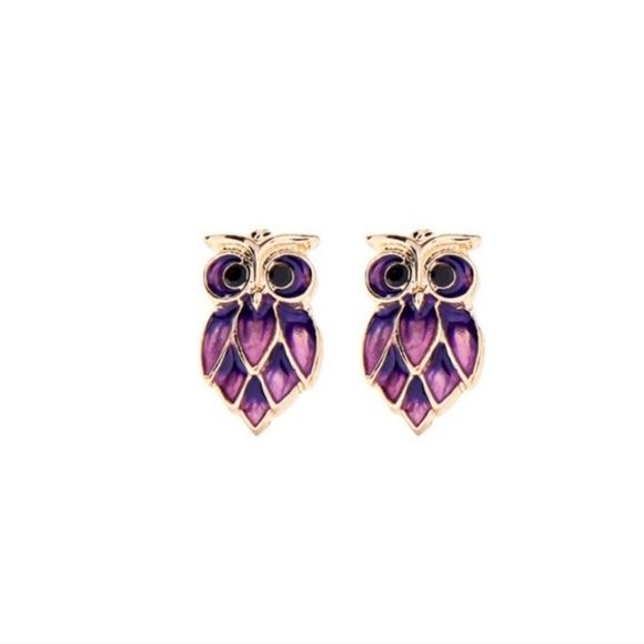 HP 7.6.21🥰Purple Dainty Owl Stud Earrings - Picture 2 of 2